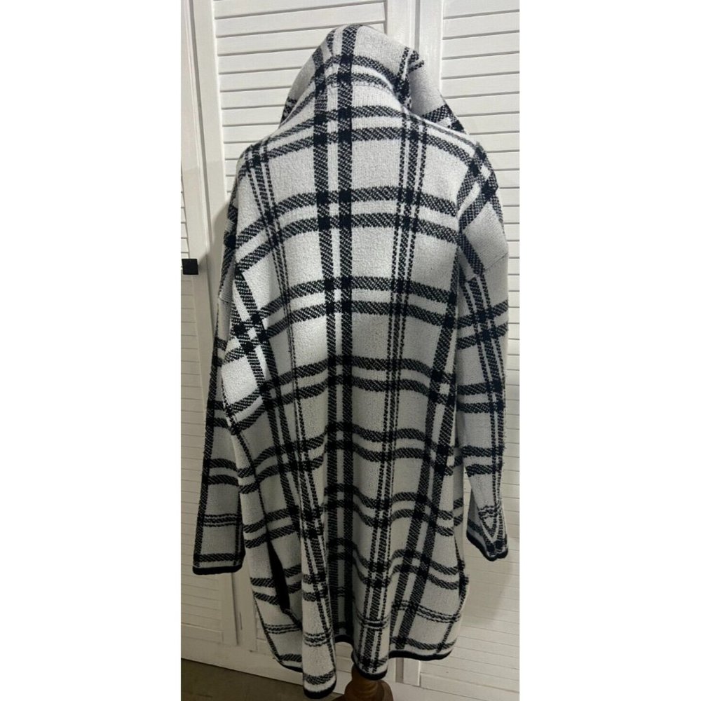 & Me Long Line Jacket White Black Size M/L Check Style - Picture 8 of 12